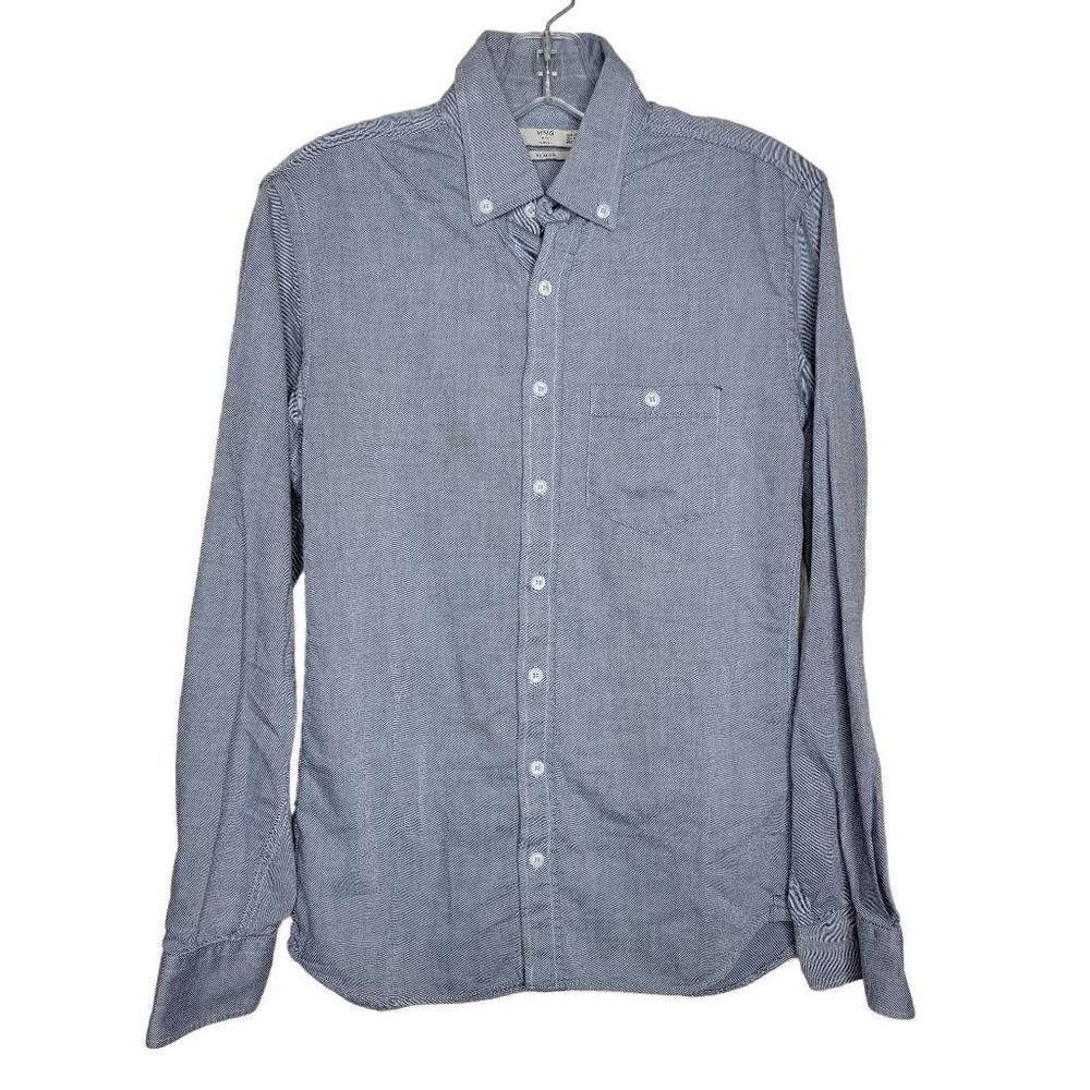 Mango MNG Slim Fit Casual Cotton Button Down Shirt Blue XXS